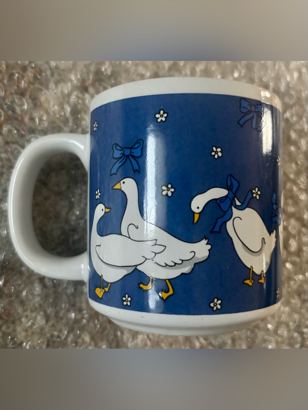 1990s Blue Goose Duck Pattern Ceramic Coffee Mug
